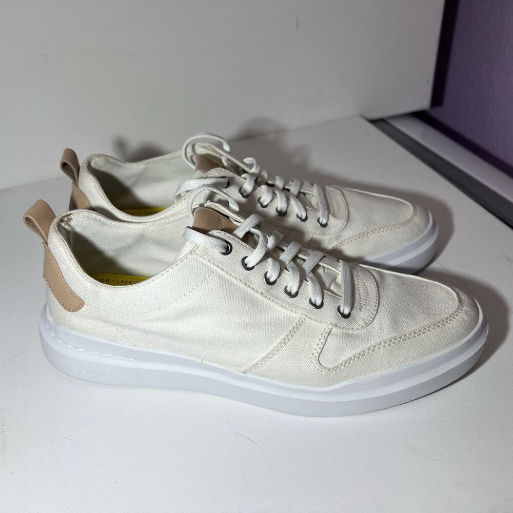 Size 9 Cole Haan Men's GrandPro Rally Canvas Court Sneaker Ivory C34713